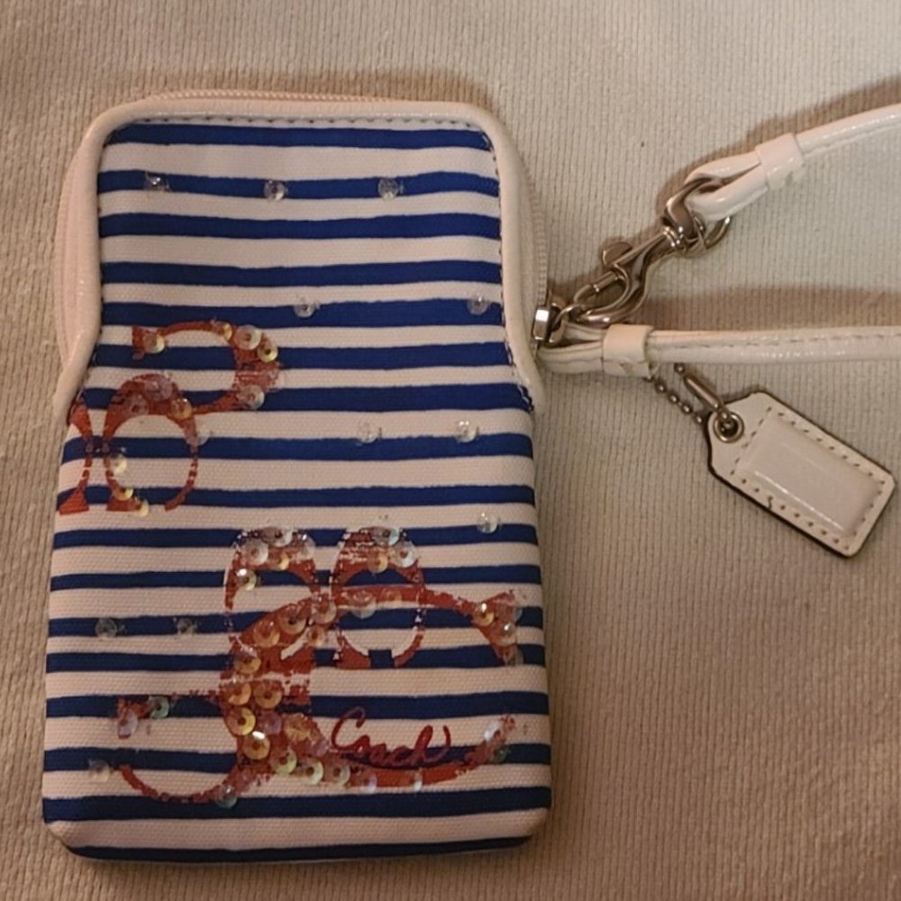 Coach Nautical (Blue & White Striped) Colored Wristlet with Sequins